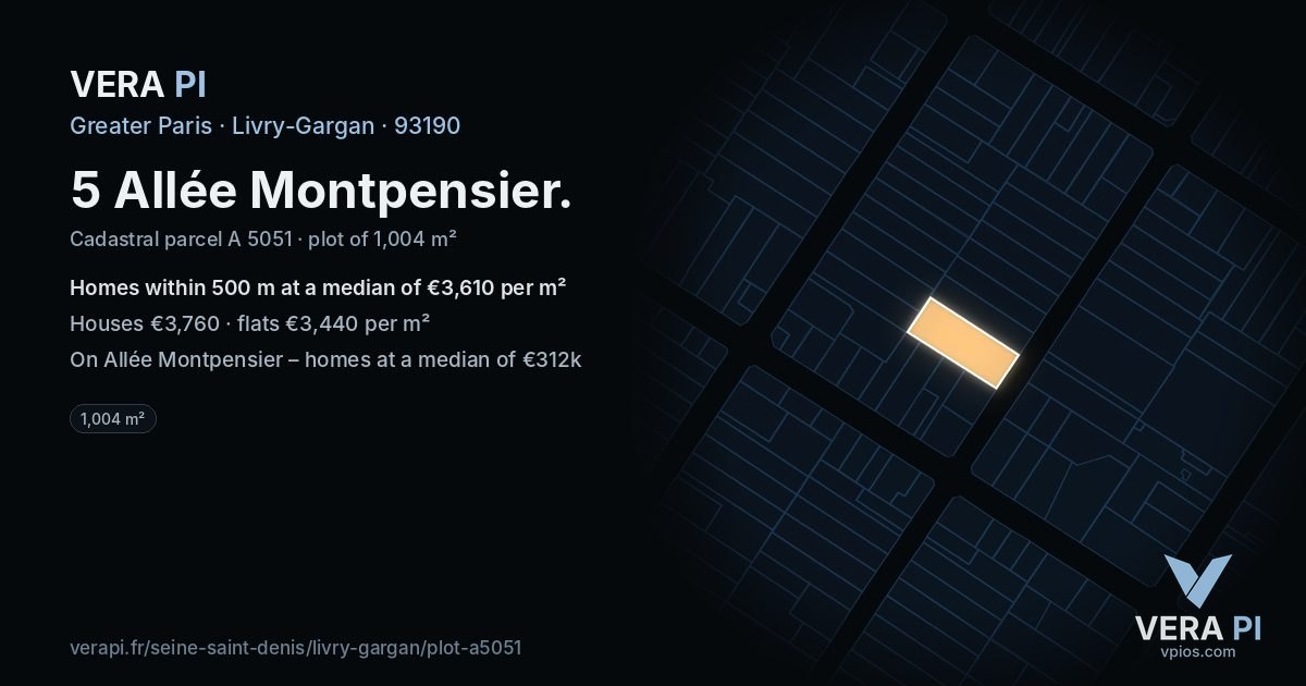 5 Allée Montpensier, Livry-Gargan at night – the plot lit, the parcels around coloured by the prices near them