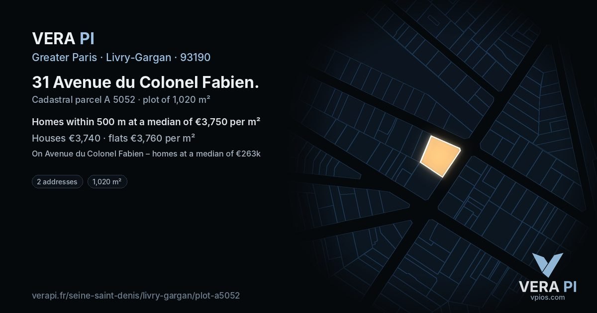 31 Avenue du Colonel Fabien, Livry-Gargan at night – the plot lit, the parcels around coloured by the prices near them