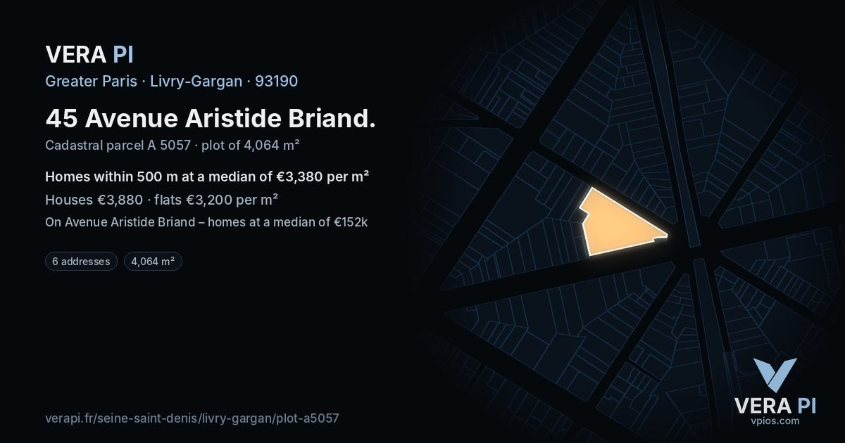 45 Avenue Aristide Briand, Livry-Gargan at night – the plot lit, the parcels around coloured by the prices near them