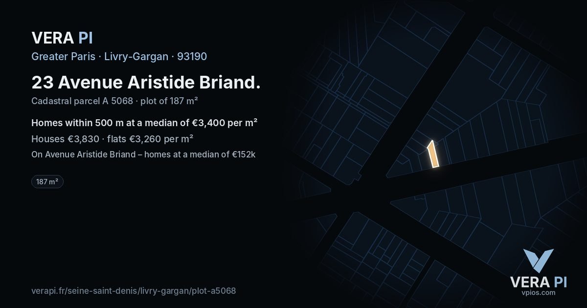 23 Avenue Aristide Briand, Livry-Gargan at night – the plot lit, the parcels around coloured by the prices near them