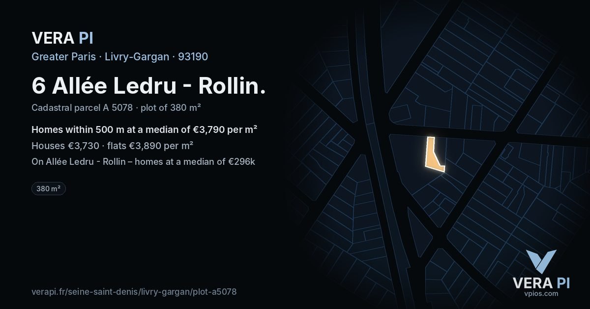 6 Allée Ledru - Rollin, Livry-Gargan at night – the plot lit, the parcels around coloured by the prices near them