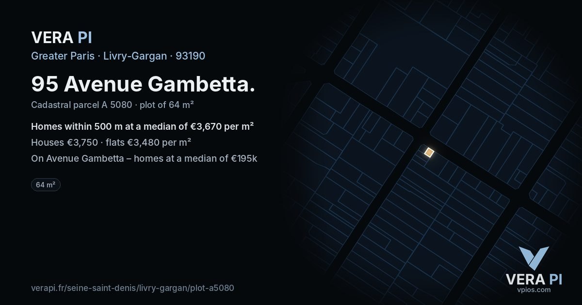 95 Avenue Gambetta, Livry-Gargan at night – the plot lit, the parcels around coloured by the prices near them