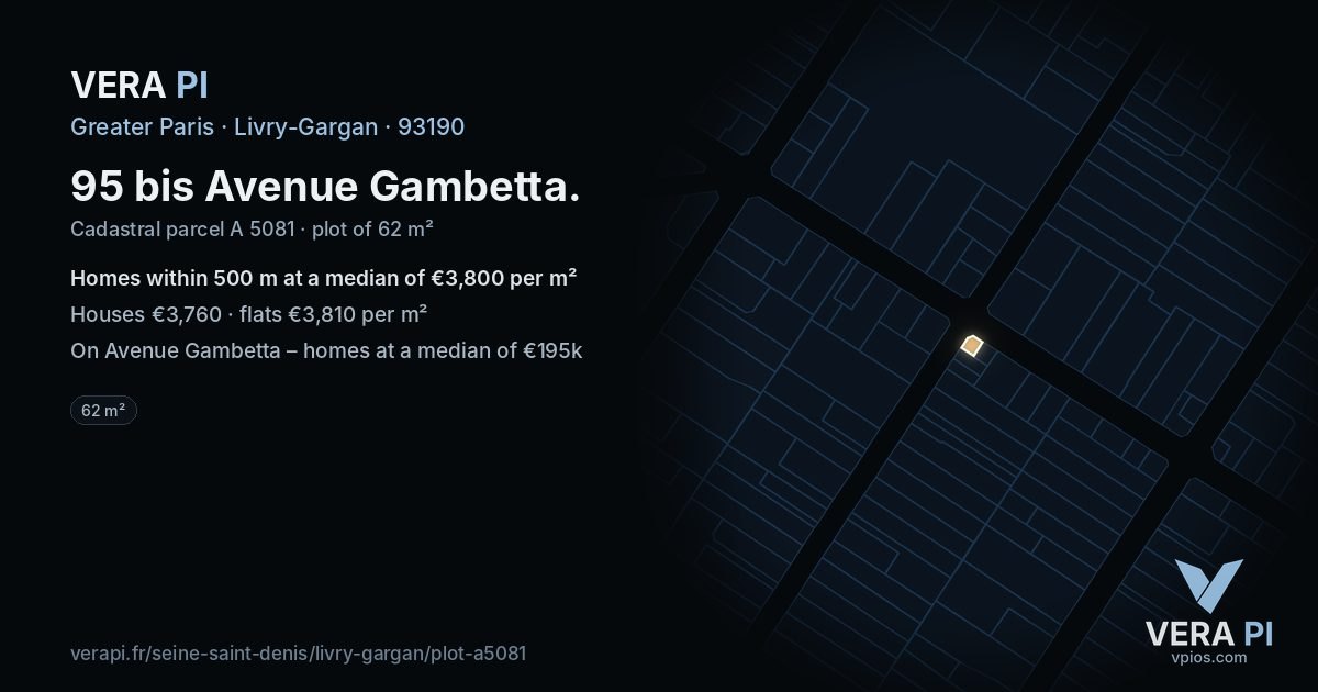 95 bis Avenue Gambetta, Livry-Gargan at night – the plot lit, the parcels around coloured by the prices near them
