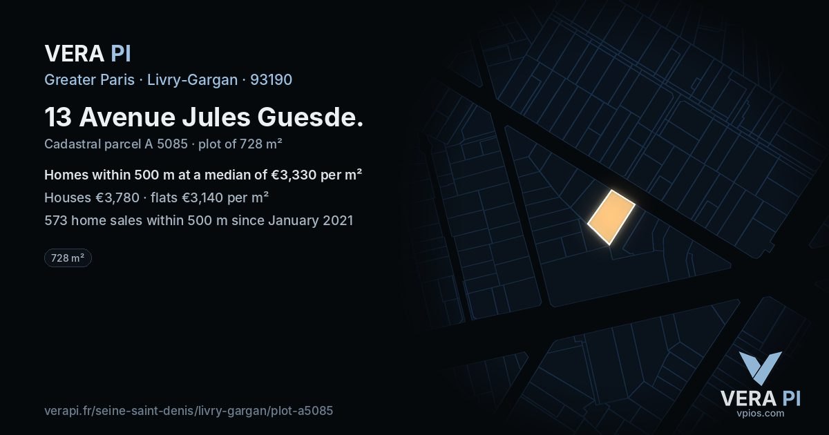 13 Avenue Jules Guesde, Livry-Gargan at night – the plot lit, the parcels around coloured by the prices near them