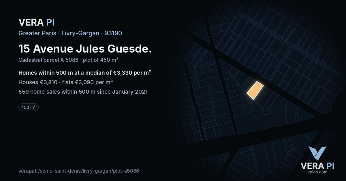 15 Avenue Jules Guesde, Livry-Gargan at night – the plot lit, the parcels around coloured by the prices near them