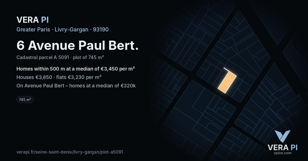 6 Avenue Paul Bert, Livry-Gargan at night – the plot lit, the parcels around coloured by the prices near them