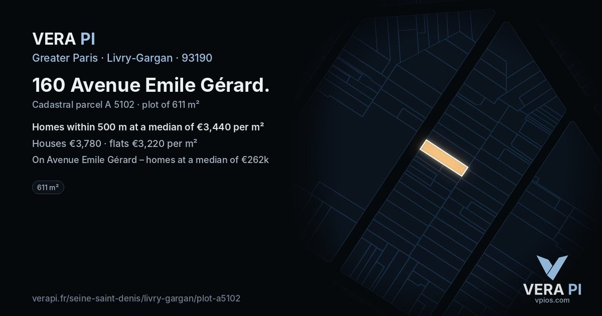 160 Avenue Emile Gérard, Livry-Gargan at night – the plot lit, the parcels around coloured by the prices near them