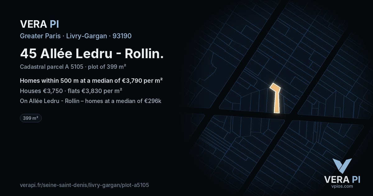 45 Allée Ledru - Rollin, Livry-Gargan at night – the plot lit, the parcels around coloured by the prices near them