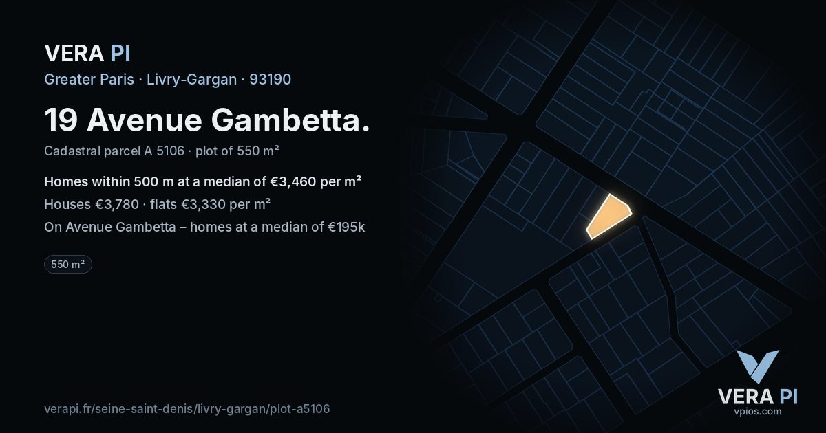19 Avenue Gambetta, Livry-Gargan at night – the plot lit, the parcels around coloured by the prices near them