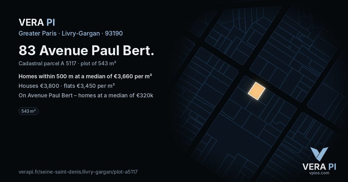 83 Avenue Paul Bert, Livry-Gargan at night – the plot lit, the parcels around coloured by the prices near them