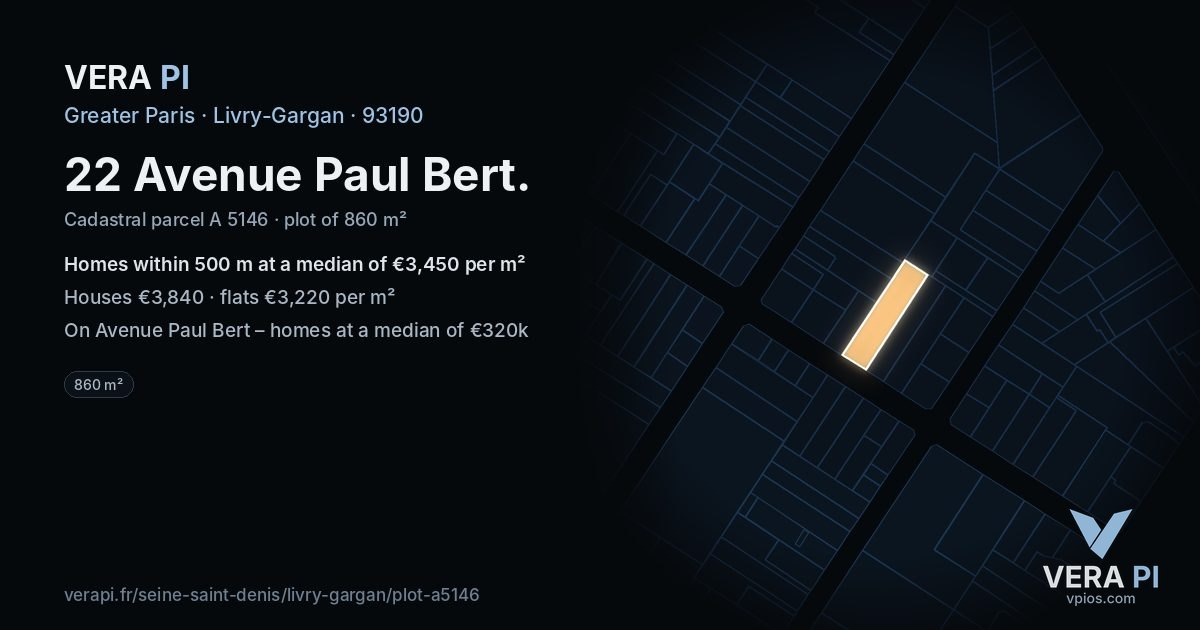 22 Avenue Paul Bert, Livry-Gargan at night – the plot lit, the parcels around coloured by the prices near them