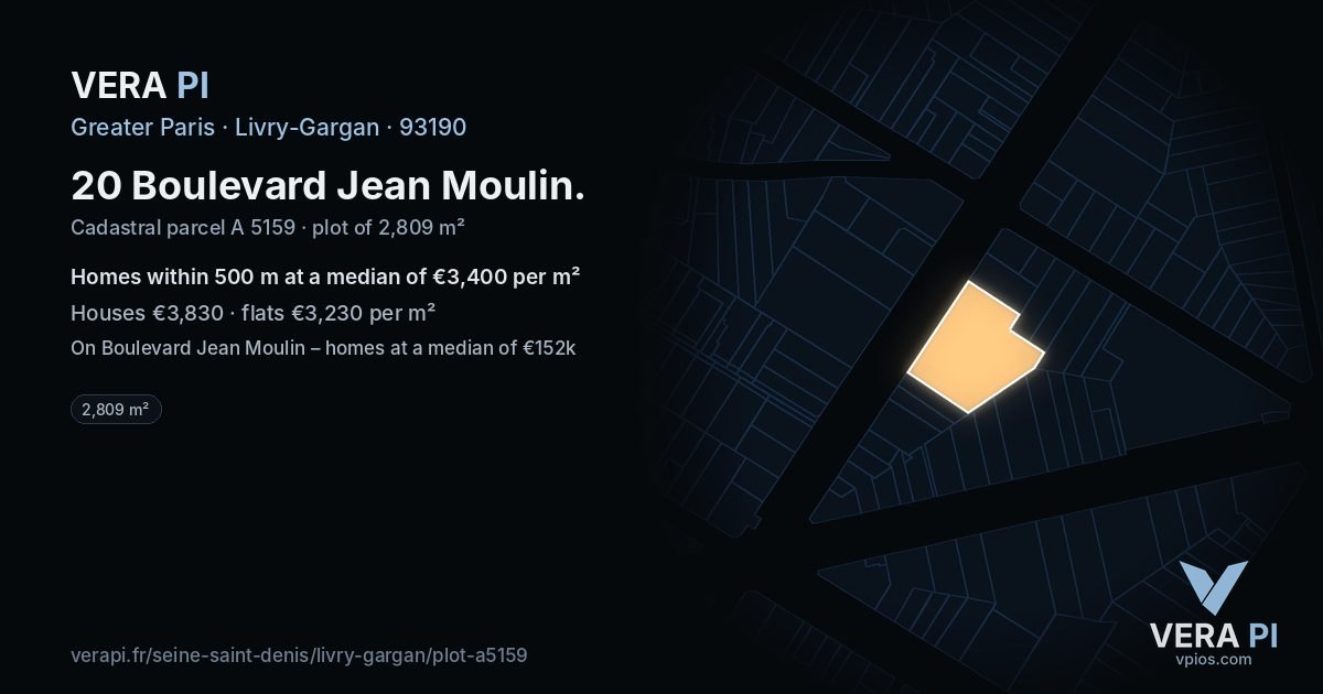 20 Boulevard Jean Moulin, Livry-Gargan at night – the plot lit, the parcels around coloured by the prices near them