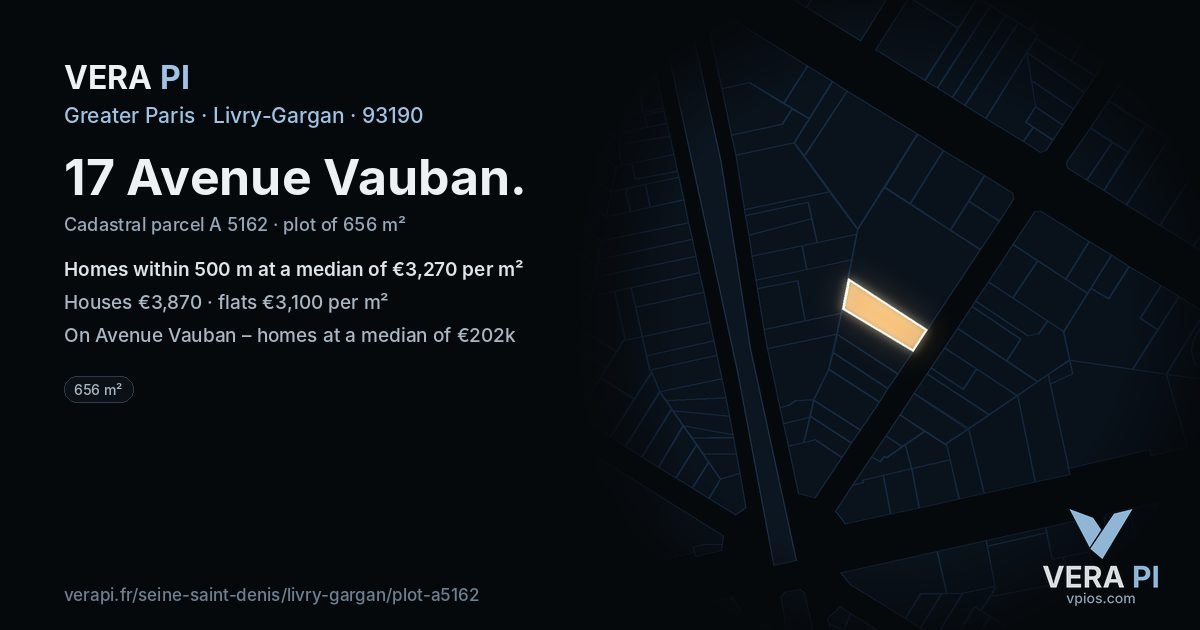 17 Avenue Vauban, Livry-Gargan at night – the plot lit, the parcels around coloured by the prices near them