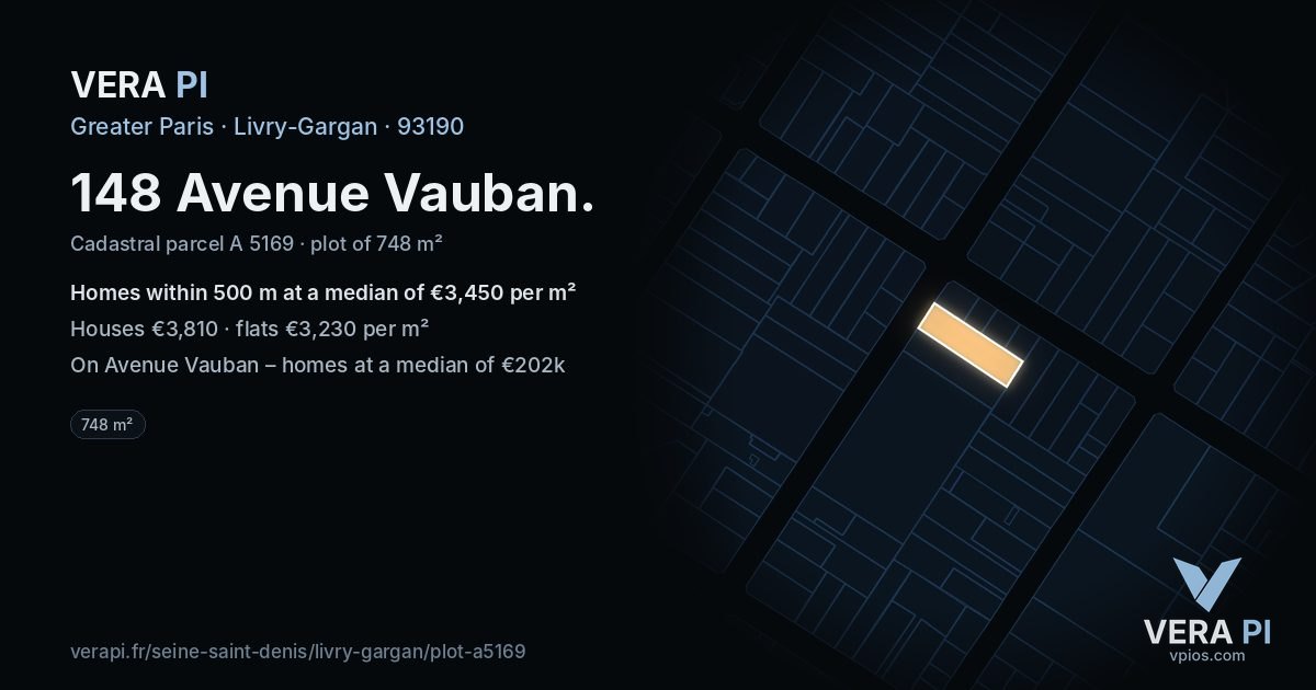 148 Avenue Vauban, Livry-Gargan at night – the plot lit, the parcels around coloured by the prices near them