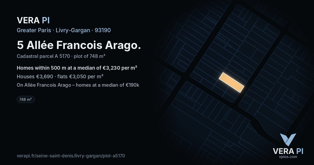 5 Allée Francois Arago, Livry-Gargan at night – the plot lit, the parcels around coloured by the prices near them