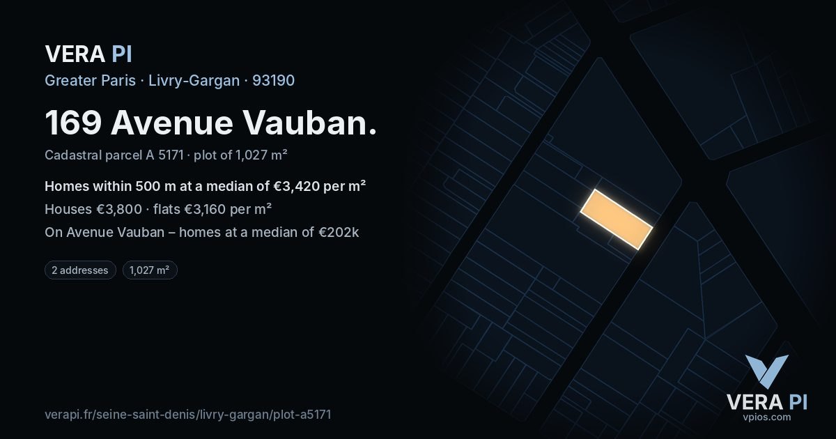 169 Avenue Vauban, Livry-Gargan at night – the plot lit, the parcels around coloured by the prices near them