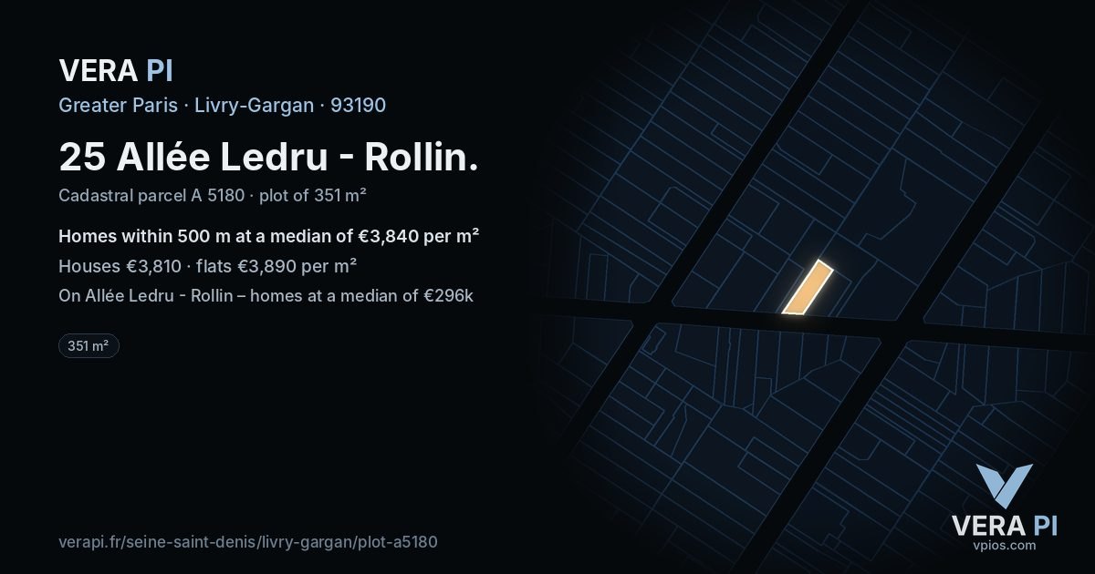 25 Allée Ledru - Rollin, Livry-Gargan at night – the plot lit, the parcels around coloured by the prices near them