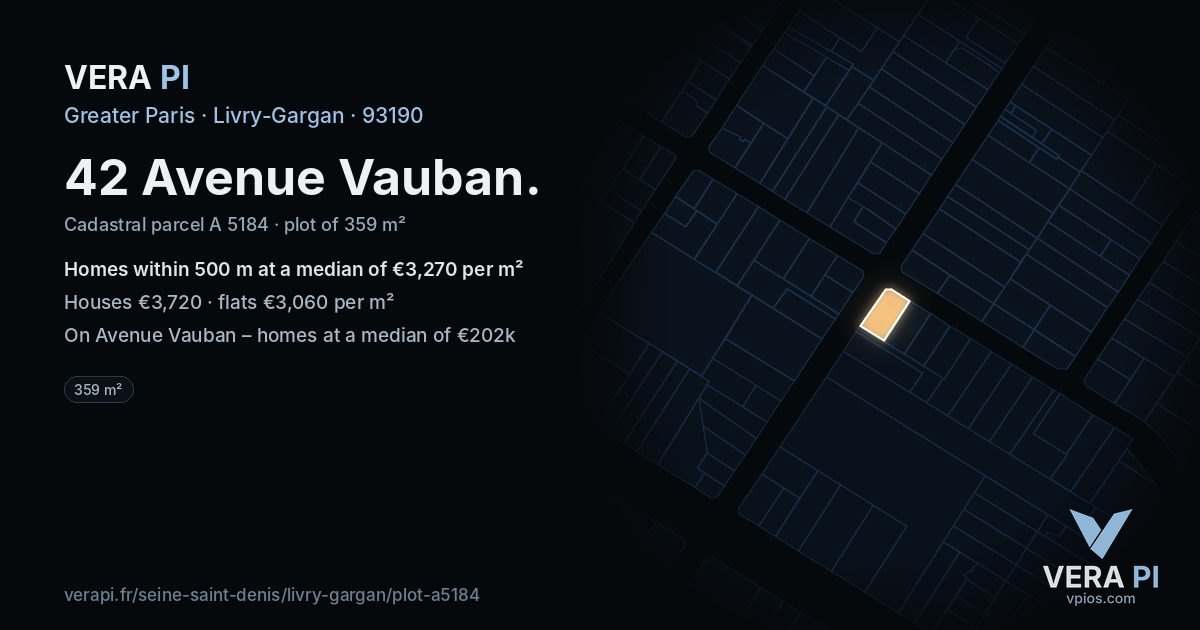 42 Avenue Vauban, Livry-Gargan at night – the plot lit, the parcels around coloured by the prices near them