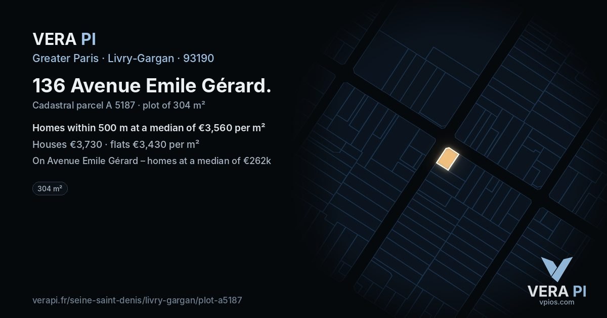 136 Avenue Emile Gérard, Livry-Gargan at night – the plot lit, the parcels around coloured by the prices near them