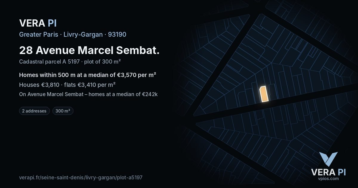 28 Avenue Marcel Sembat, Livry-Gargan at night – the plot lit, the parcels around coloured by the prices near them