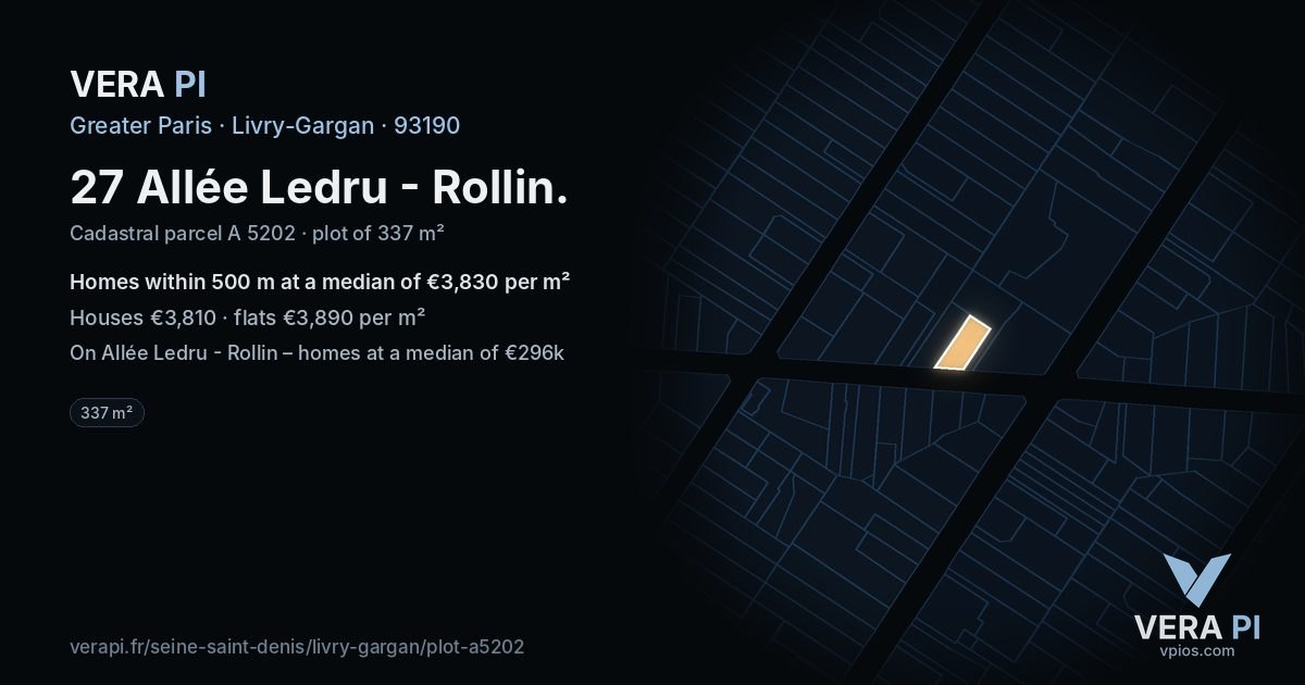 27 Allée Ledru - Rollin, Livry-Gargan at night – the plot lit, the parcels around coloured by the prices near them