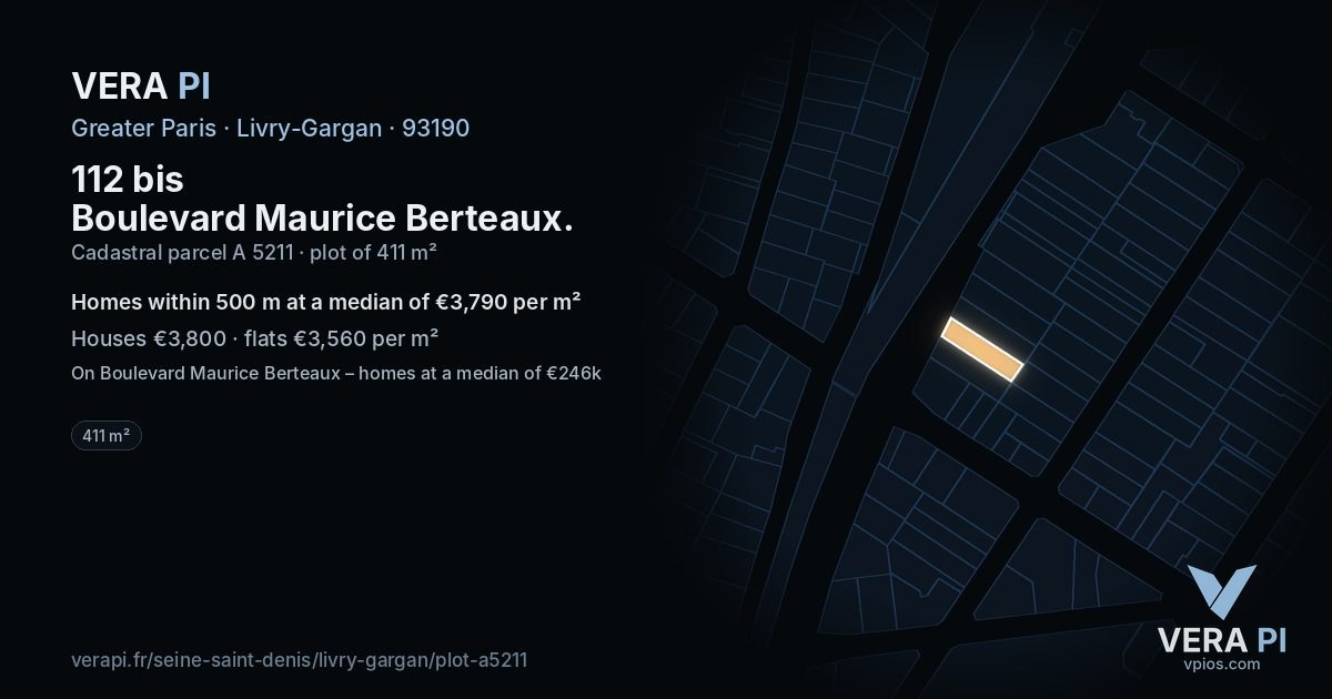 112 bis Boulevard Maurice Berteaux, Livry-Gargan at night – the plot lit, the parcels around coloured by the prices near them