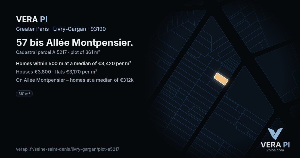 57 bis Allée Montpensier, Livry-Gargan at night – the plot lit, the parcels around coloured by the prices near them