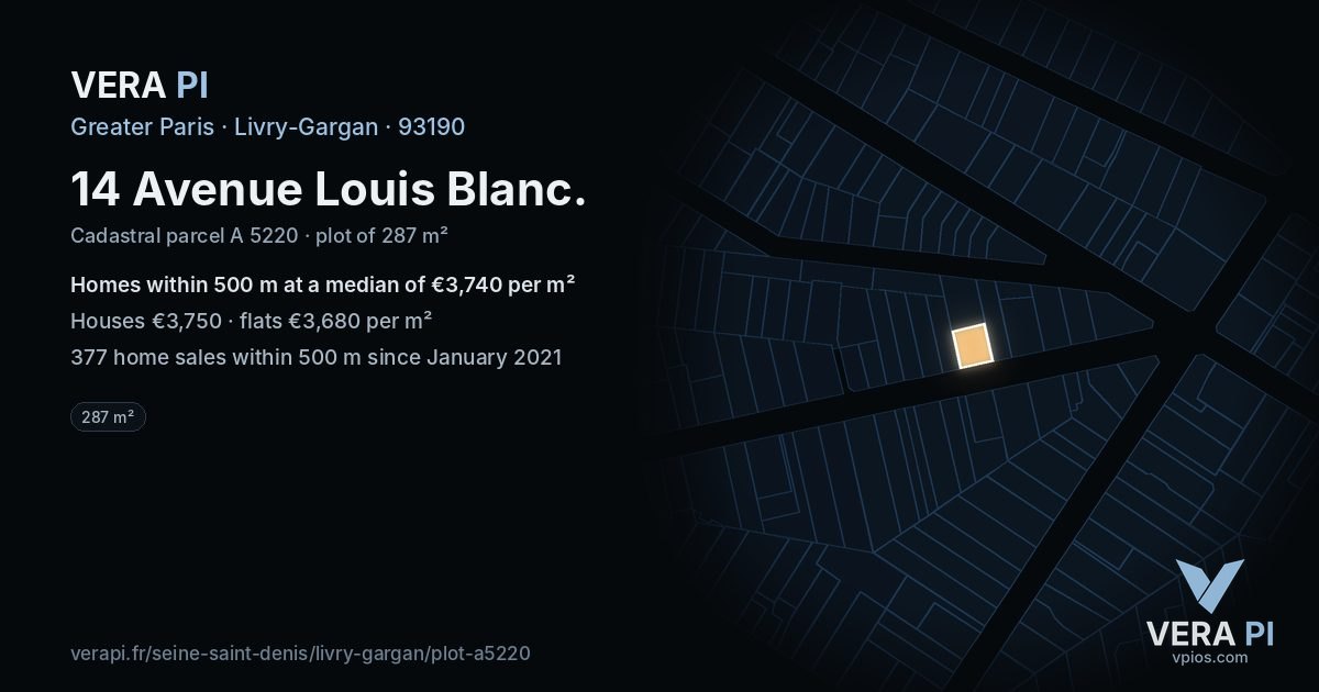14 Avenue Louis Blanc, Livry-Gargan at night – the plot lit, the parcels around coloured by the prices near them