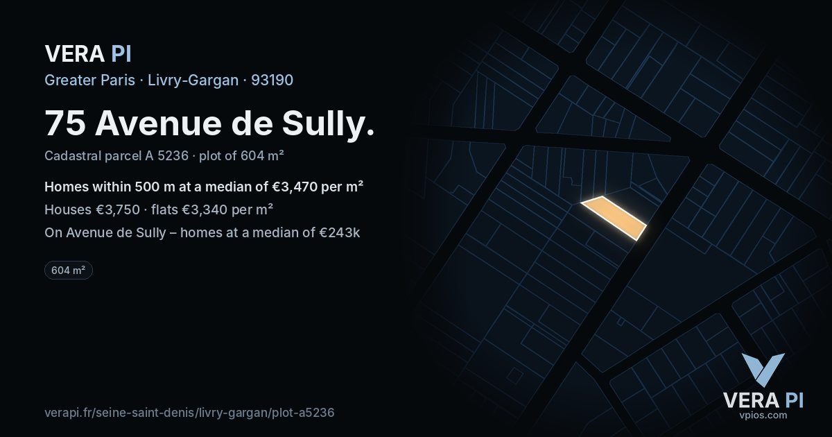 75 Avenue de Sully, Livry-Gargan at night – the plot lit, the parcels around coloured by the prices near them