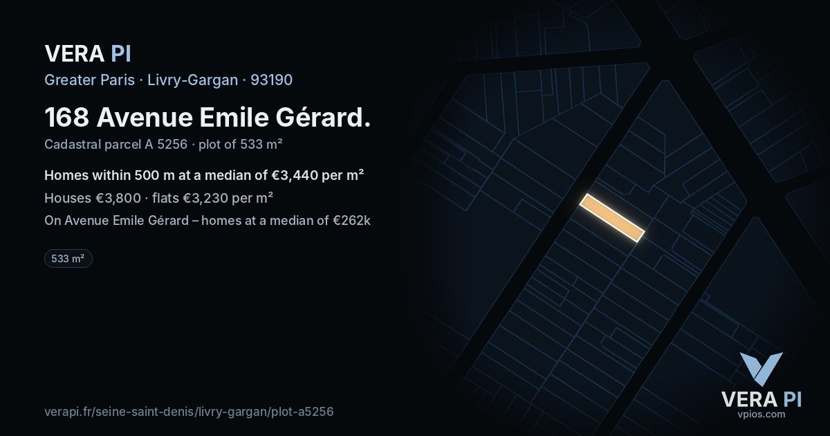 168 Avenue Emile Gérard, Livry-Gargan at night – the plot lit, the parcels around coloured by the prices near them