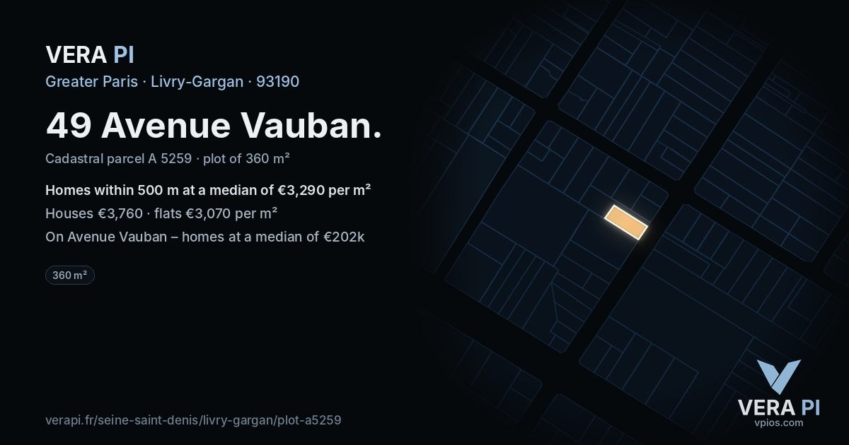 49 Avenue Vauban, Livry-Gargan at night – the plot lit, the parcels around coloured by the prices near them