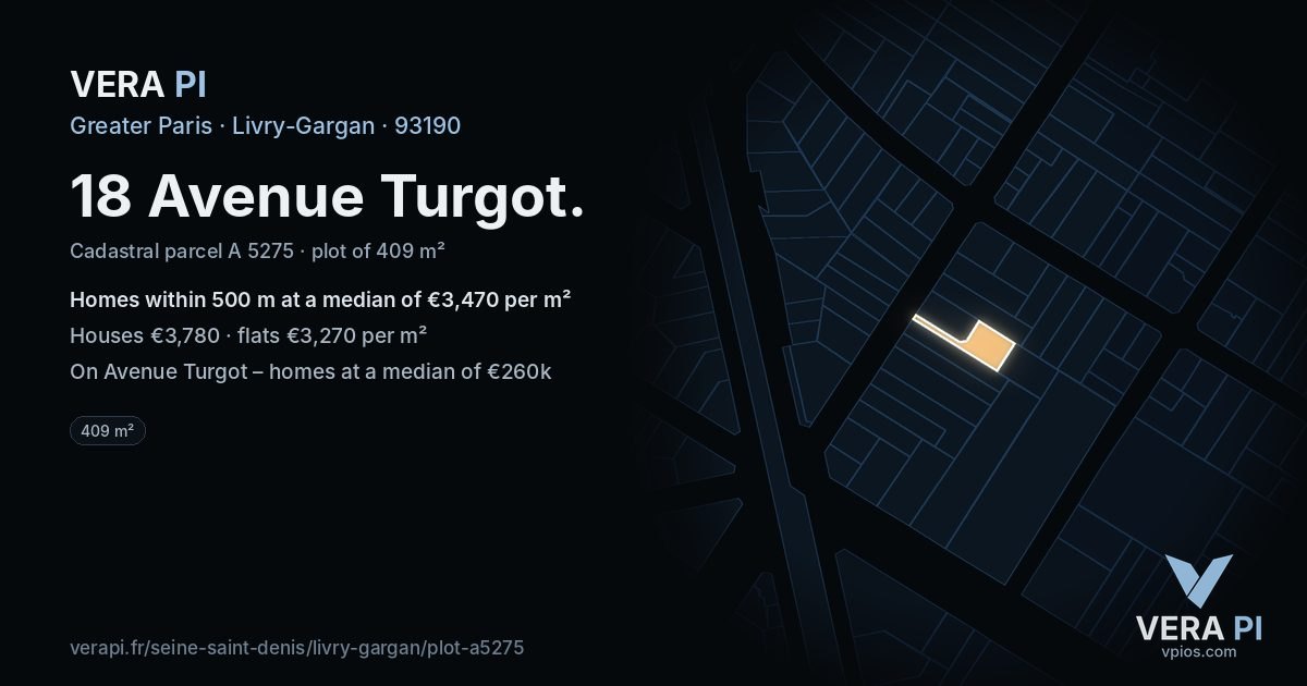 18 Avenue Turgot, Livry-Gargan at night – the plot lit, the parcels around coloured by the prices near them