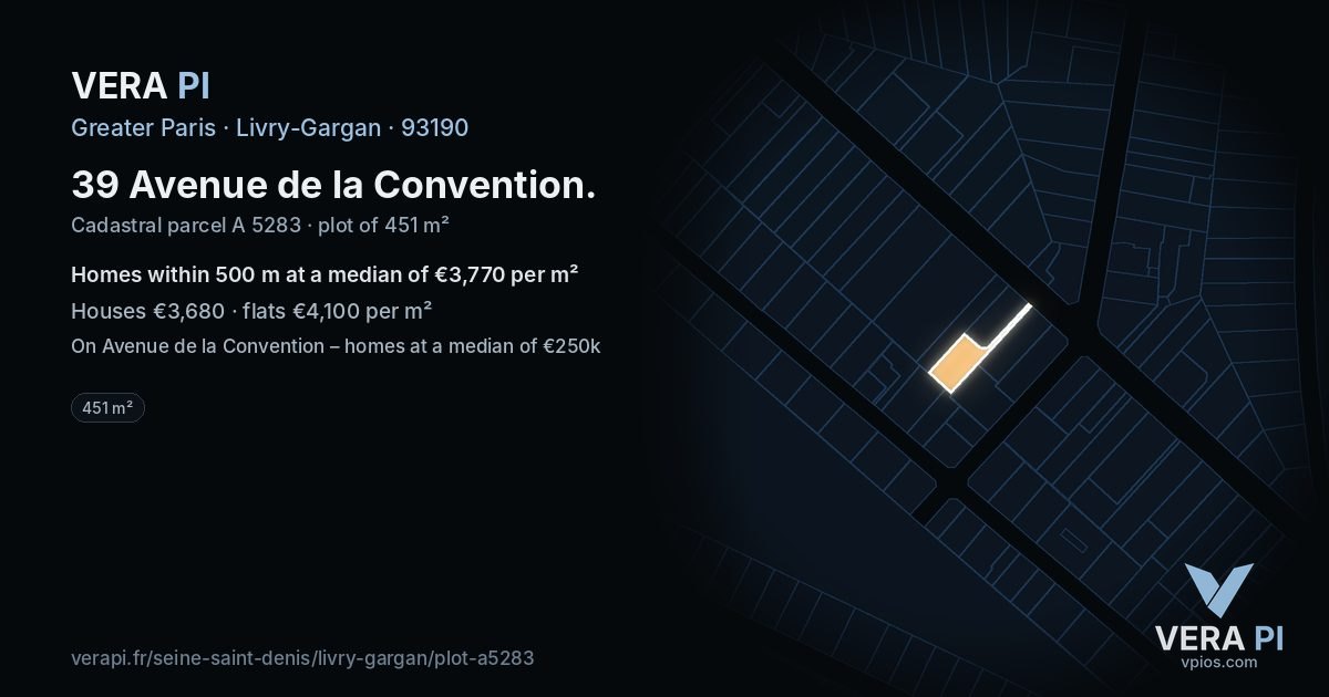 39 Avenue de la Convention, Livry-Gargan at night – the plot lit, the parcels around coloured by the prices near them