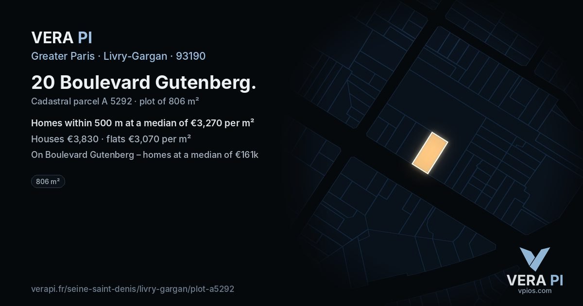 20 Boulevard Gutenberg, Livry-Gargan at night – the plot lit, the parcels around coloured by the prices near them