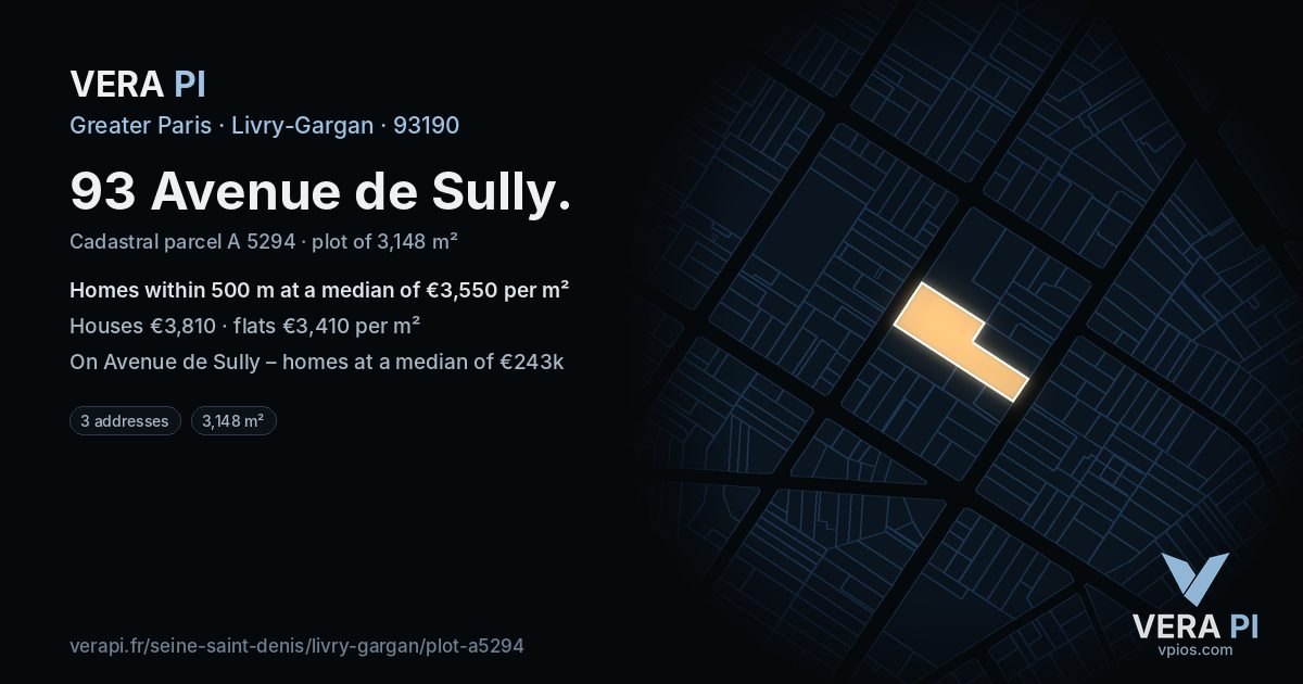 93 Avenue de Sully, Livry-Gargan at night – the plot lit, the parcels around coloured by the prices near them