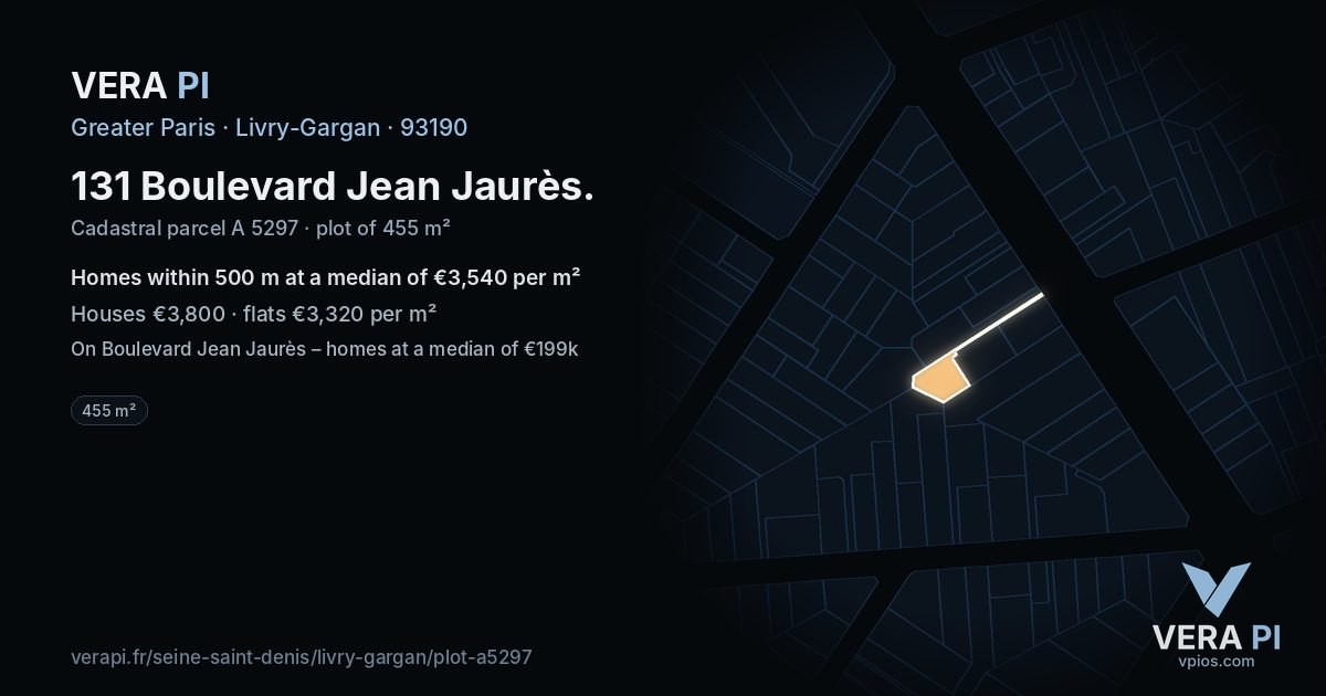 131 Boulevard Jean Jaurès, Livry-Gargan at night – the plot lit, the parcels around coloured by the prices near them