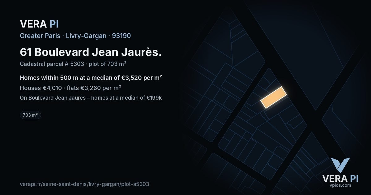 61 Boulevard Jean Jaurès, Livry-Gargan at night – the plot lit, the parcels around coloured by the prices near them