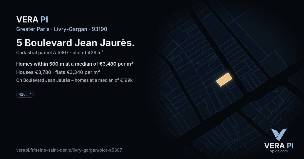 5 Boulevard Jean Jaurès, Livry-Gargan at night – the plot lit, the parcels around coloured by the prices near them
