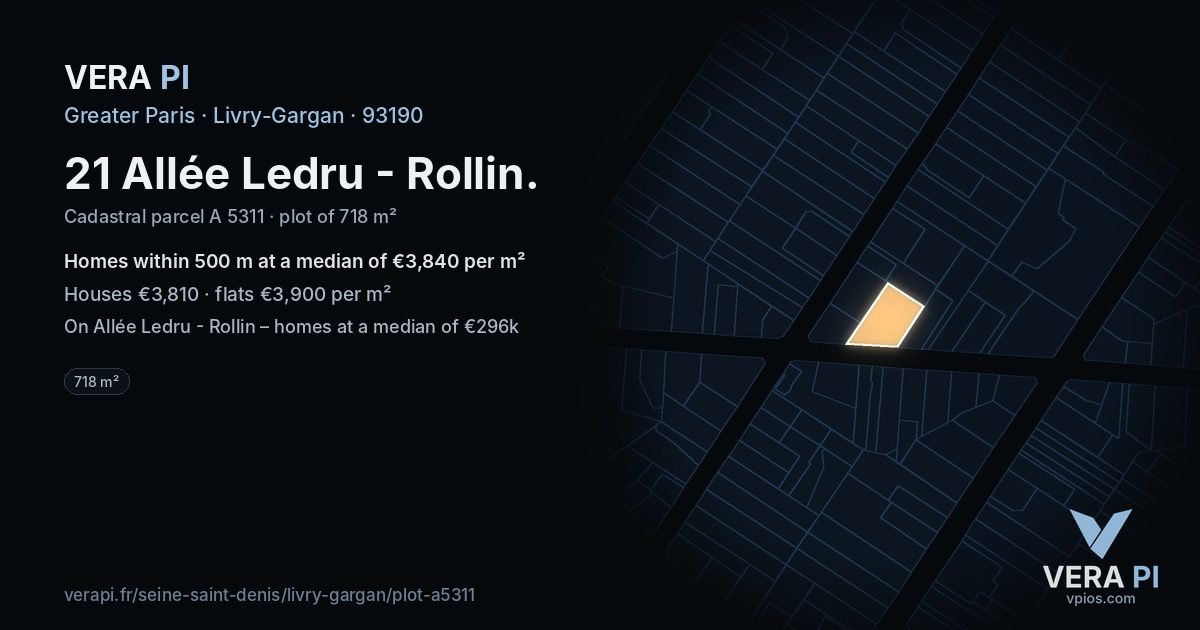 21 Allée Ledru - Rollin, Livry-Gargan at night – the plot lit, the parcels around coloured by the prices near them