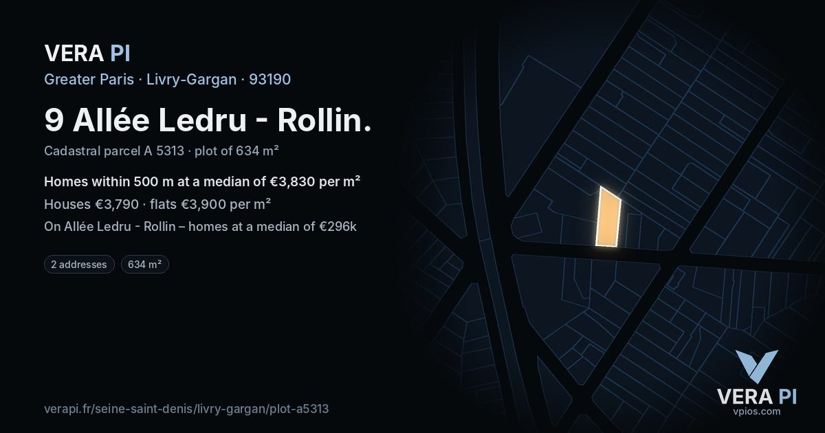 9 Allée Ledru - Rollin, Livry-Gargan at night – the plot lit, the parcels around coloured by the prices near them