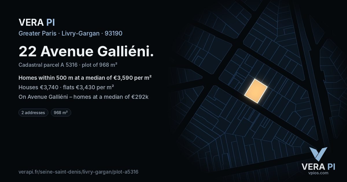 22 Avenue Galliéni, Livry-Gargan at night – the plot lit, the parcels around coloured by the prices near them