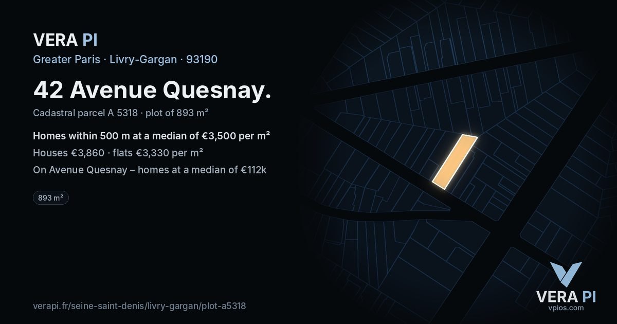 42 Avenue Quesnay, Livry-Gargan at night – the plot lit, the parcels around coloured by the prices near them