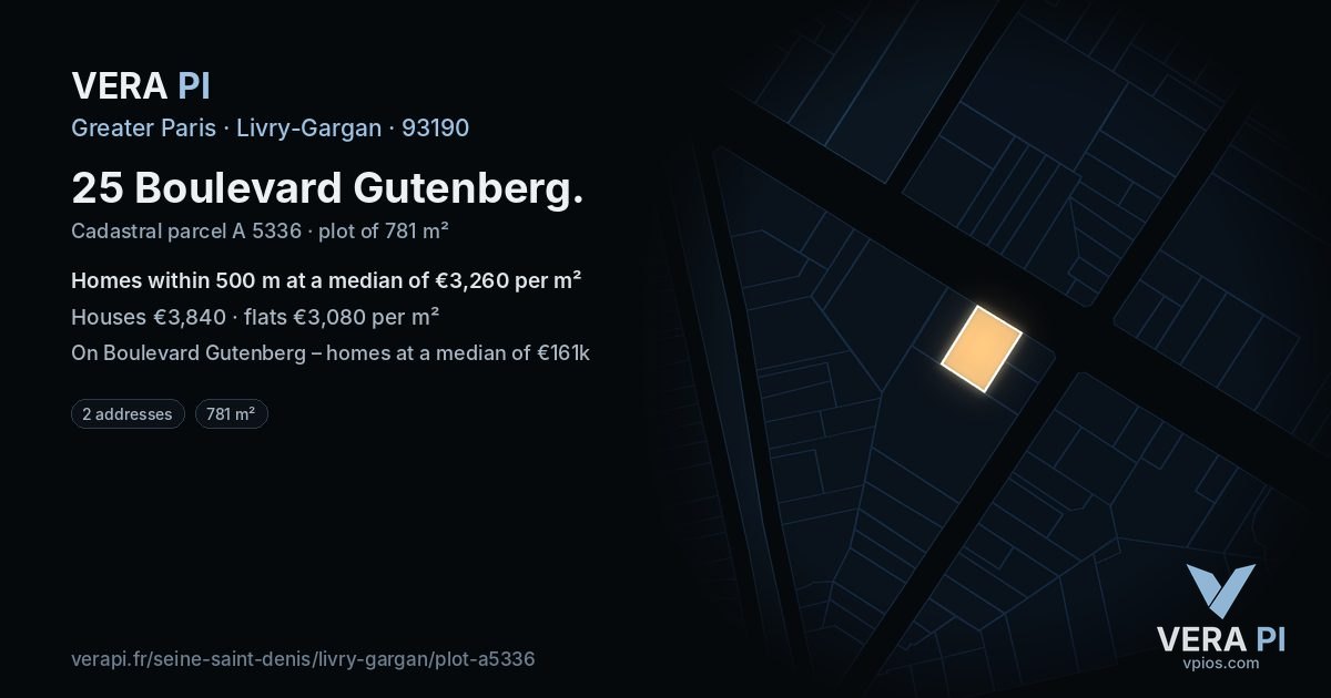 25 Boulevard Gutenberg, Livry-Gargan at night – the plot lit, the parcels around coloured by the prices near them