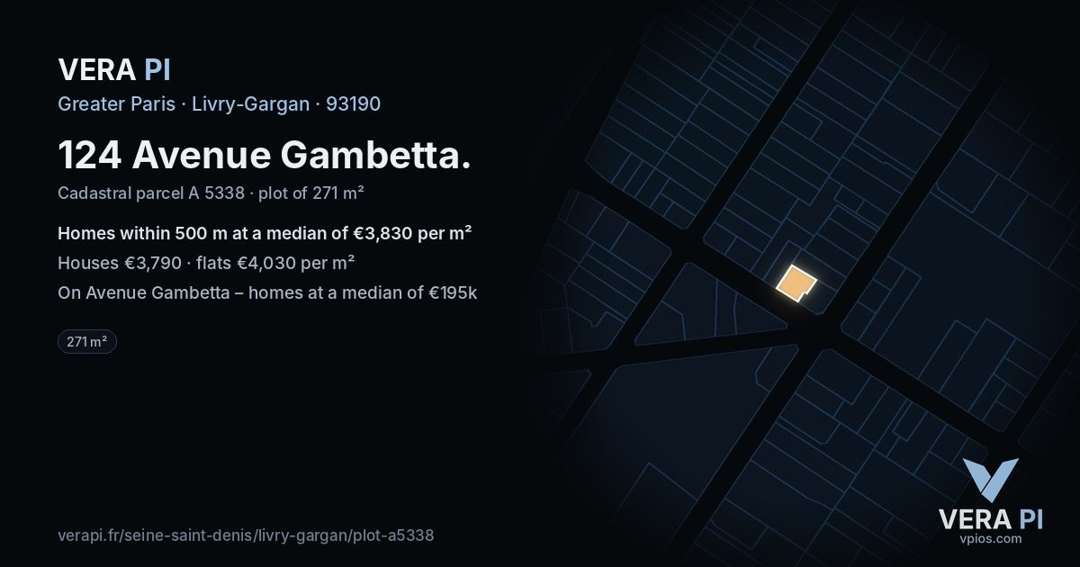 124 Avenue Gambetta, Livry-Gargan at night – the plot lit, the parcels around coloured by the prices near them