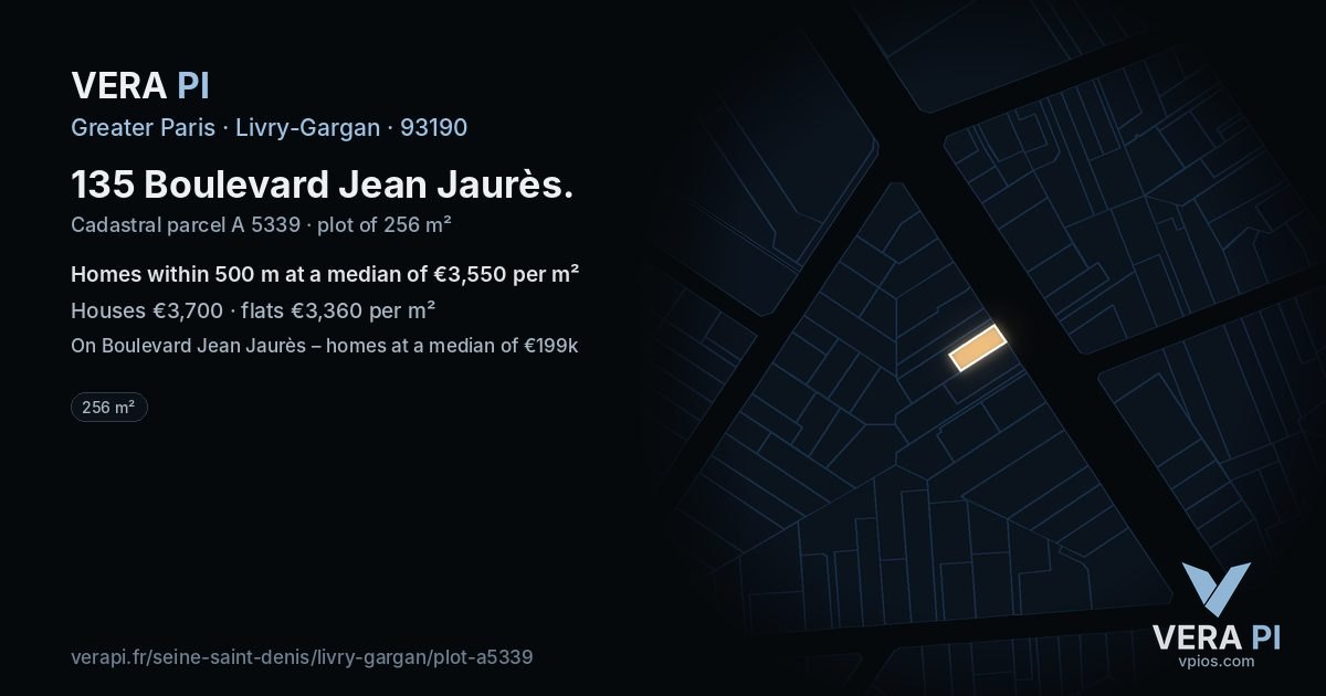135 Boulevard Jean Jaurès, Livry-Gargan at night – the plot lit, the parcels around coloured by the prices near them