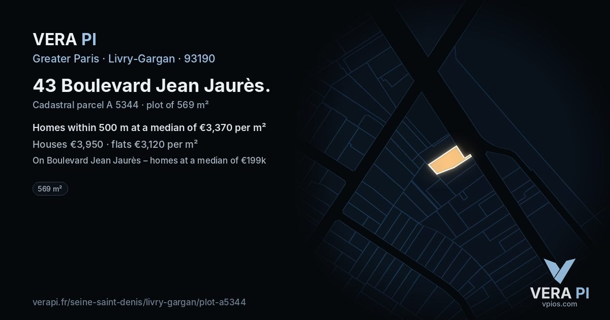 43 Boulevard Jean Jaurès, Livry-Gargan at night – the plot lit, the parcels around coloured by the prices near them