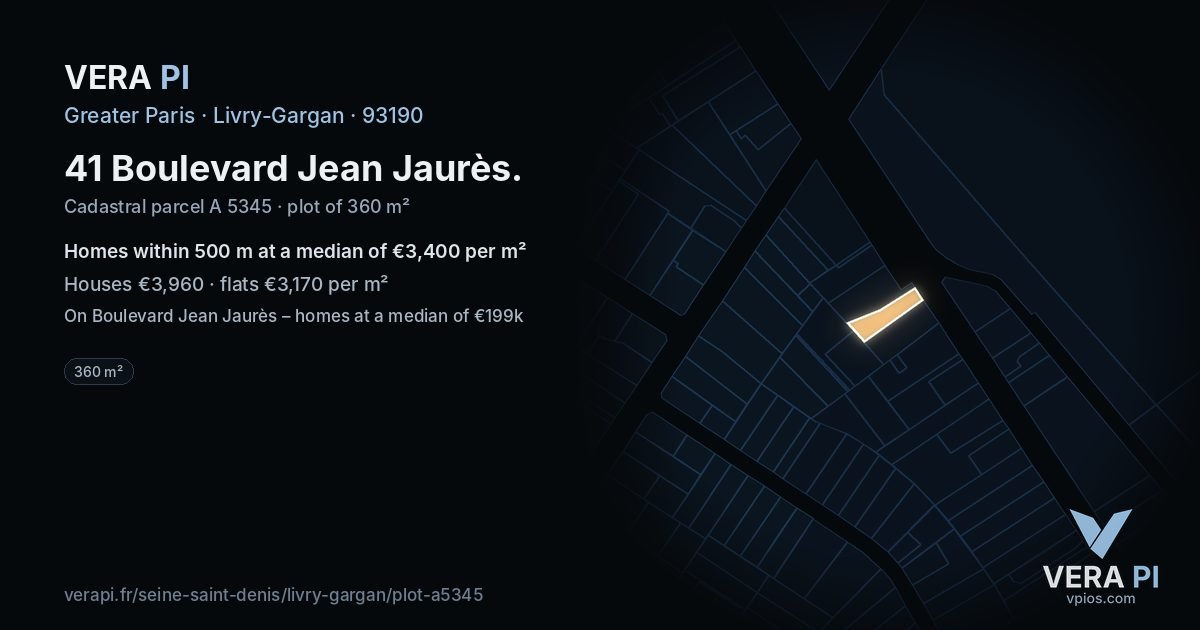 41 Boulevard Jean Jaurès, Livry-Gargan at night – the plot lit, the parcels around coloured by the prices near them
