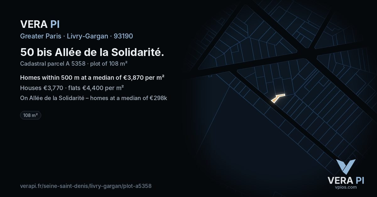 50 bis Allée de la Solidarité, Livry-Gargan at night – the plot lit, the parcels around coloured by the prices near them