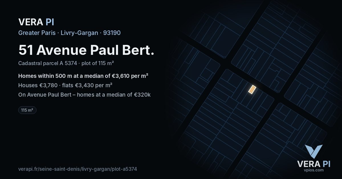 51 Avenue Paul Bert, Livry-Gargan at night – the plot lit, the parcels around coloured by the prices near them
