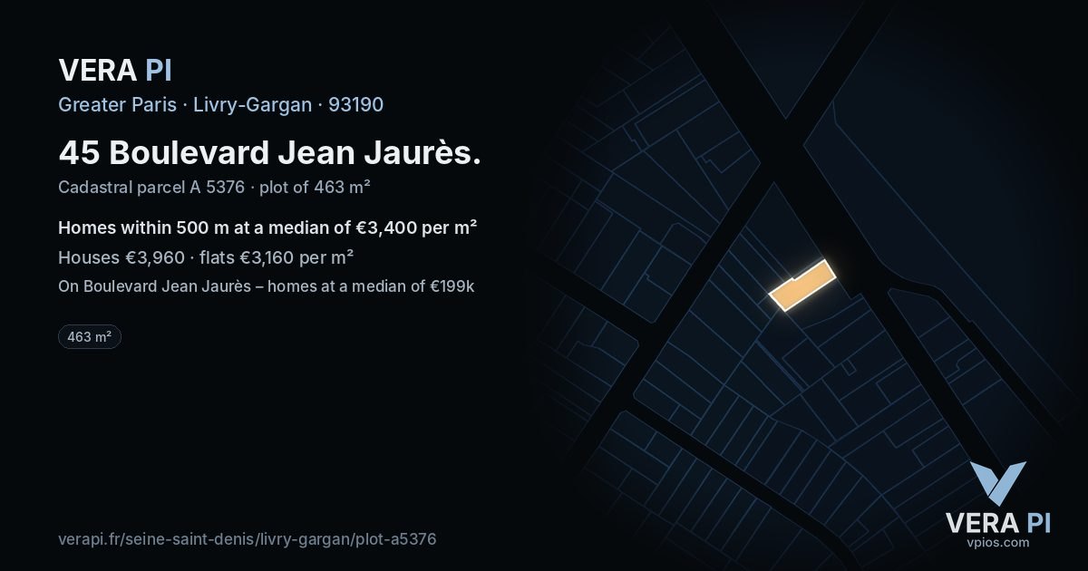 45 Boulevard Jean Jaurès, Livry-Gargan at night – the plot lit, the parcels around coloured by the prices near them
